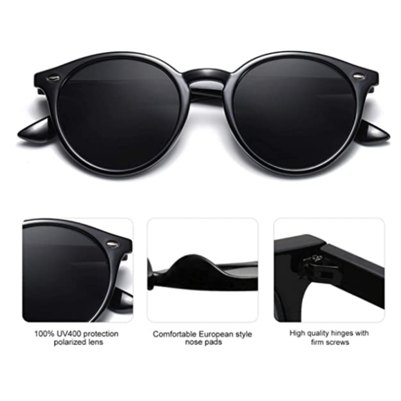💫Black Round Polarized Sunglasses for Women Men Classic Vintage - Picture 2 of 3